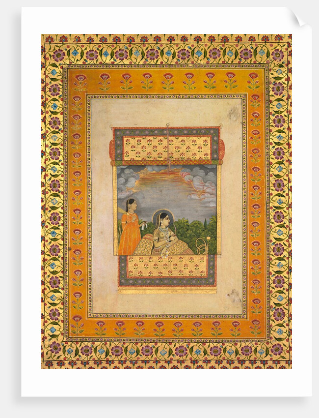 Princess and attendant in trompe l?oeil window, c. 1765 by Aqil Khan