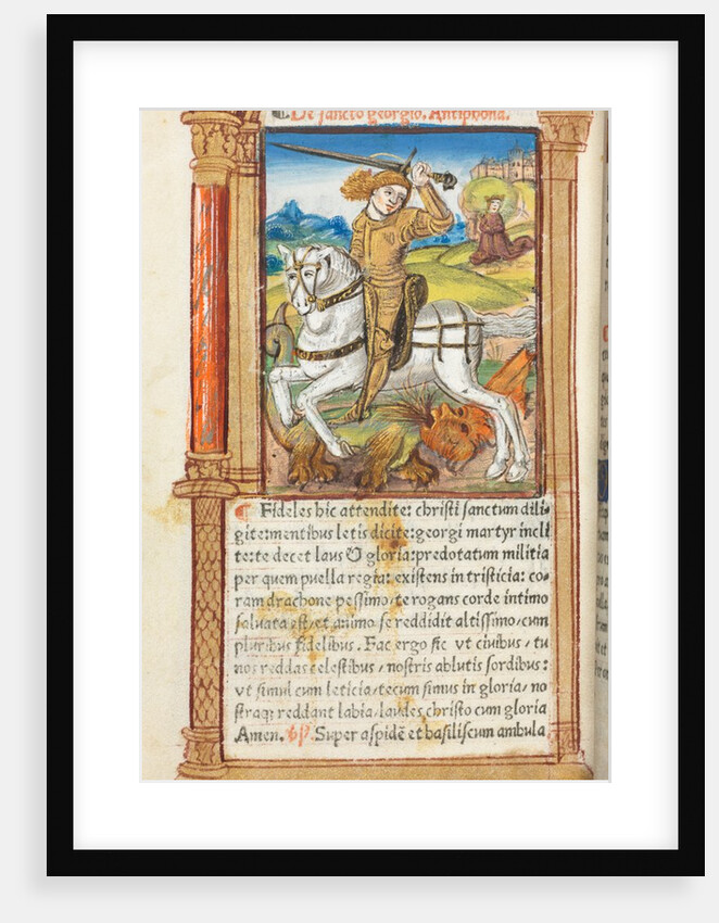 Printed Book of Hours: fol. 103v, St. George Slaying the Dragon, 1510 by Guillaume Le Rouge