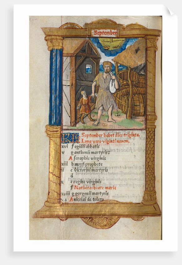 Printed Book of Hours: fol. 10v, September calendar illustration, 1510 by Guillaume Le Rouge
