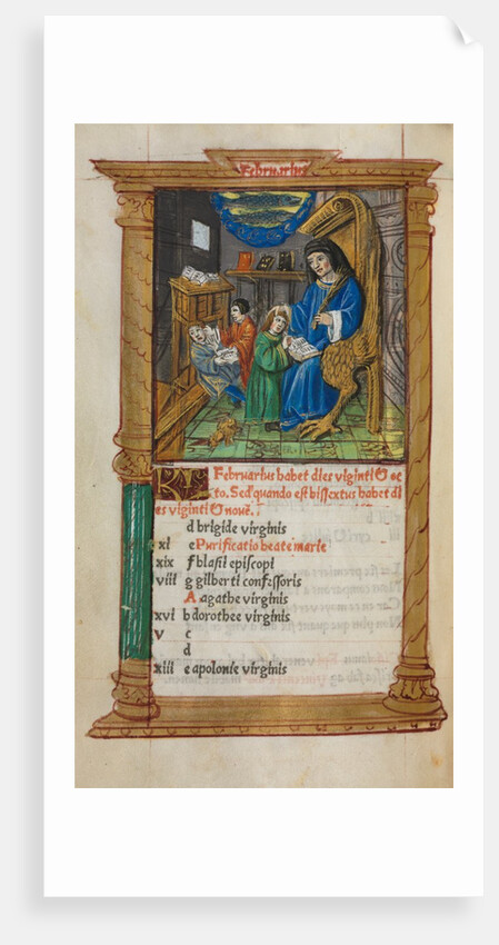 Printed Book of Hours: fol. 3v, February calendar illustration, 1510 by Guillaume Le Rouge