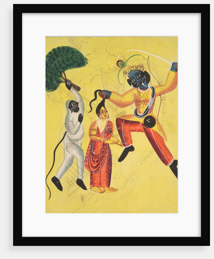 Rama and Hanuman, Holding an Uprooted Tree, Rescues Sita, 1800s by Unknown