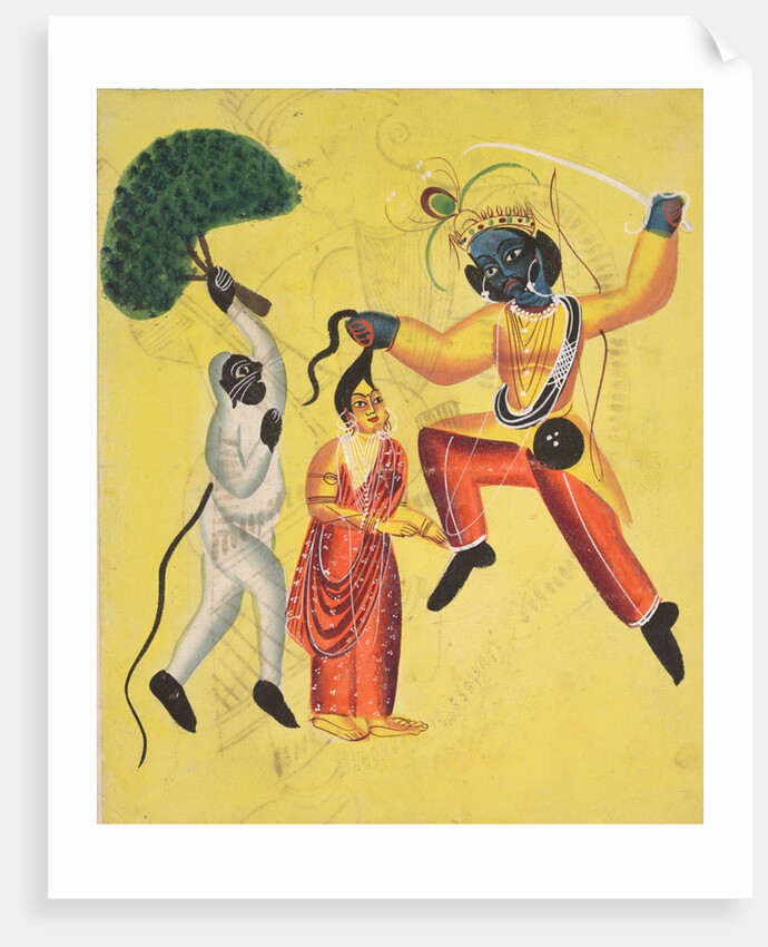 Rama and Hanuman, Holding an Uprooted Tree, Rescues Sita, 1800s by Unknown