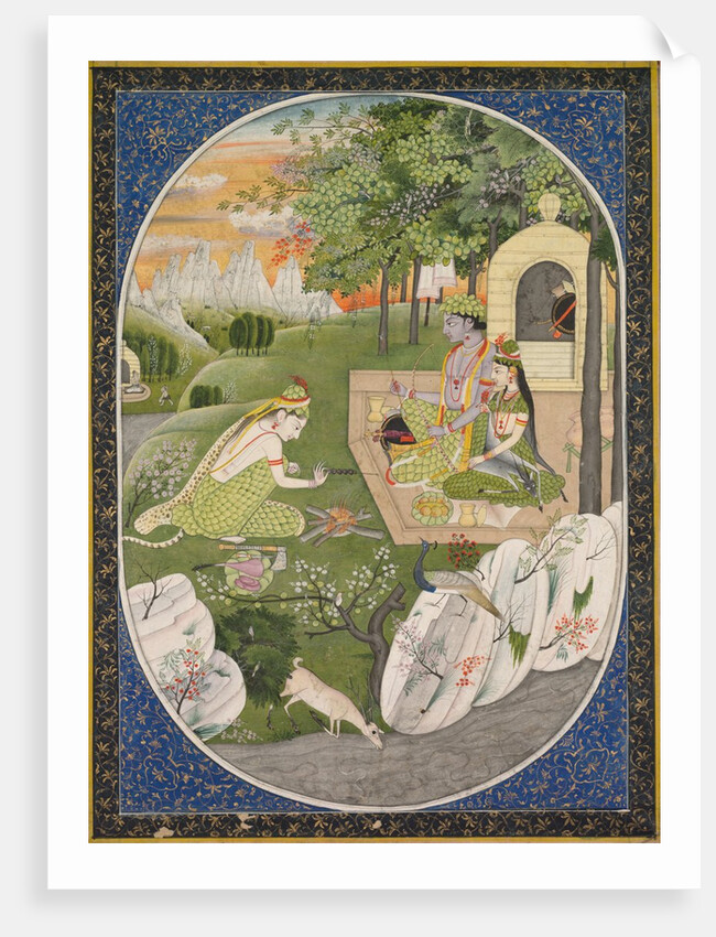Rama, Sita and Lakshmana in the Forest, page from the Ramayana, c. 1830 by Unknown