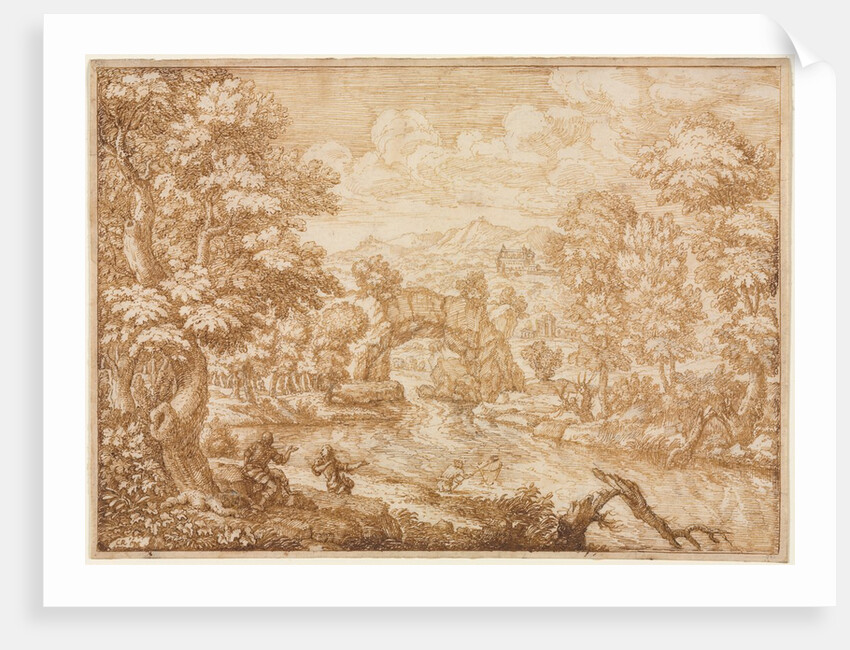River Landscape with Arched Rock, second half 1600s by Crescenzio di Onofrio