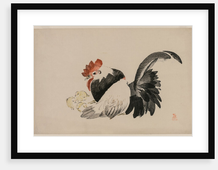 Rooster, Hen, and Chicks, c. 1880s by Shibata Zeshin