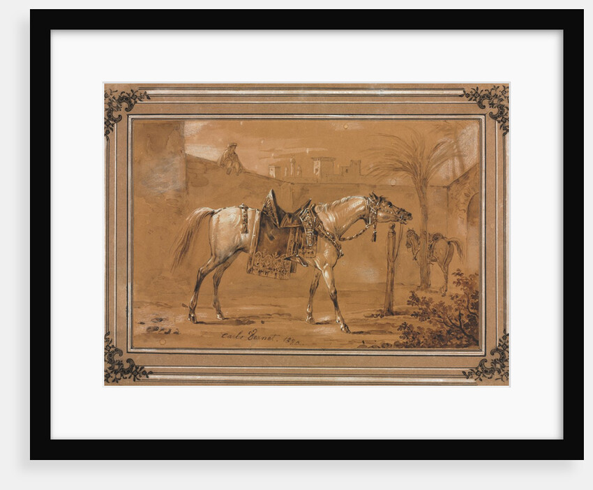 Saddled Arabian Horse in Courtyard, 1820 by Carle Vernet