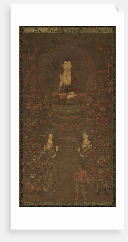 Shakyamuni Triad with the Sixteen Protectors of the Great Wisdom Sutra, 1300s by Unknown