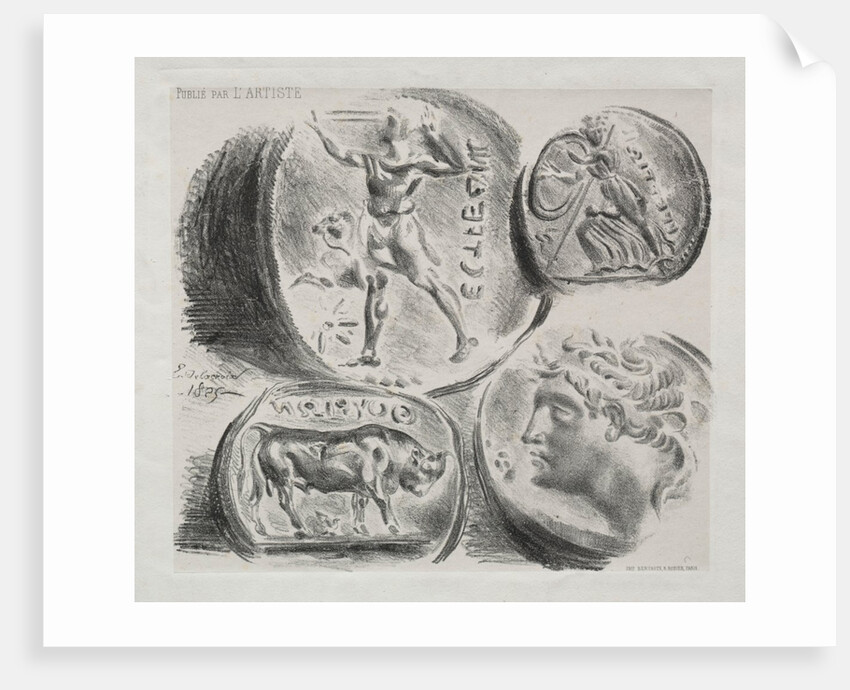 Sheet with Four Antique Medals, 1825 by Eugène Delacroix; Bertauts