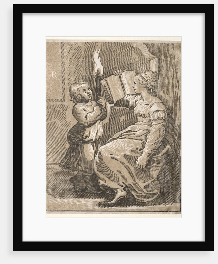 Sibyl Reading with a Child Holding a Torch, 1518-27 by Ugo da Carpi