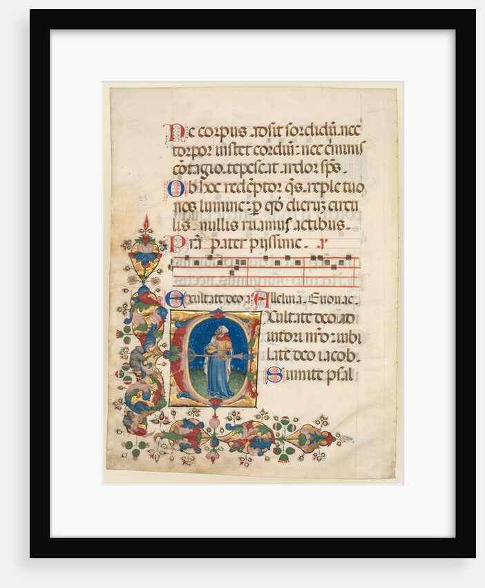 Single Leaf Excised from a Choir Psalter: Initial E[xultate Deo] with King David Playing?, c 1408 by Unknown
