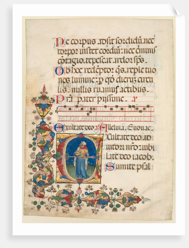Single Leaf Excised from a Choir Psalter: Initial E[xultate Deo] with King David Playing?, c 1408 by Unknown