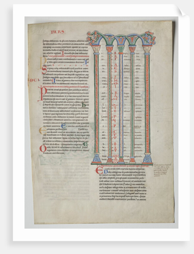 Single Leaf from a Decretum by Gratian: Quadruple Arcade with Concordance…, c. 1160-1165 by Unknown