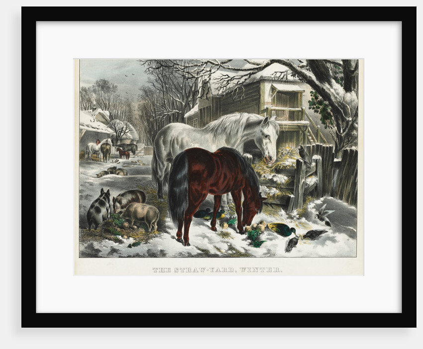 Straw-yard, Winter, 1800s by James Merritt Ives; Nathaniel Currier