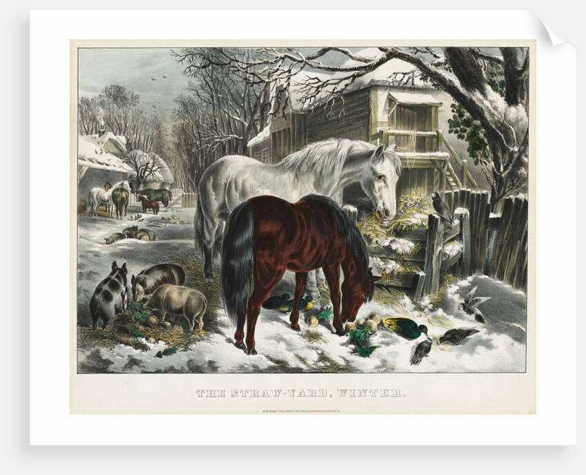 Straw-yard, Winter, 1800s by James Merritt Ives; Nathaniel Currier