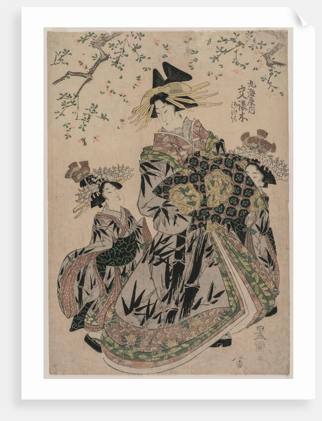 The Courtesan Katakoshigi of Maruebiya with her Kamuro Ageha and Midori, c. 1805 by Utagawa Toyokuni