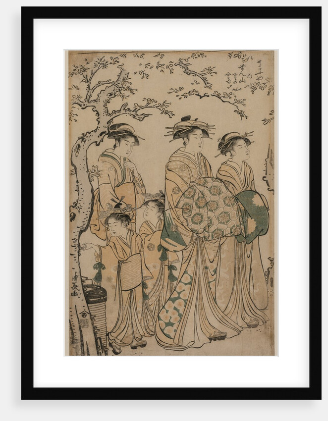 The Courtesan Senzan of Chojiya Strolling with her Kamuro Yasono and Yasoji and Two Shinzo, 1786 by Torii Kiyonaga