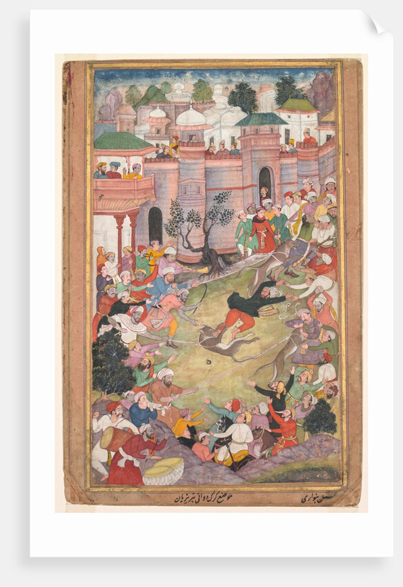 The game of wolf-running in Tabriz, from an Akbar-nama, c. 1595-1600 by Banwari