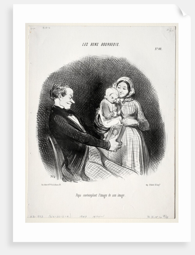 The Good Bourgeois, plate 40: Papa contemplates a likeness of his likeness, 1847 by Honoré Daumier