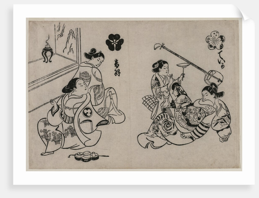 Three Courtesans with a Client by Okumura Masanobu