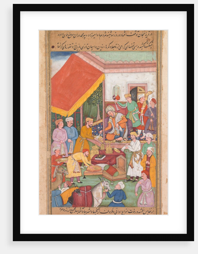 Timur distributes gifts from his grandson, the Prince of Multan, from a Zafar-nama…, 1598-1600 by Shravana