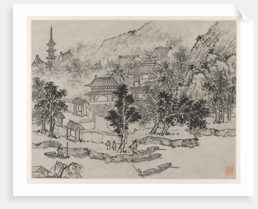 Twelve Views of Tiger Hill, Suzhou: Distant View of Tiger Hill from the Canal Mooring, after 1490 by Shen Zhou