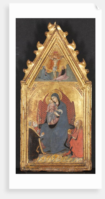 Virgin and Child Adored by Saints Mary Magdalene and Nicolas of Bari; Christ Crucified…, 1400s by Sano di Pietro