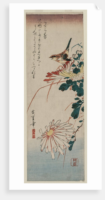 Warbler and Chrysanthemums, mid 1830s by Ando Hiroshige