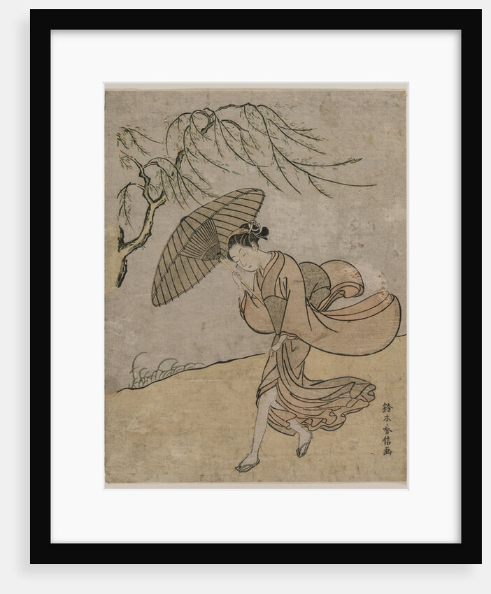 Woman Running Past a Willow Tree in a Breeze, 1766 or 1767 by Suzuki Harunobu