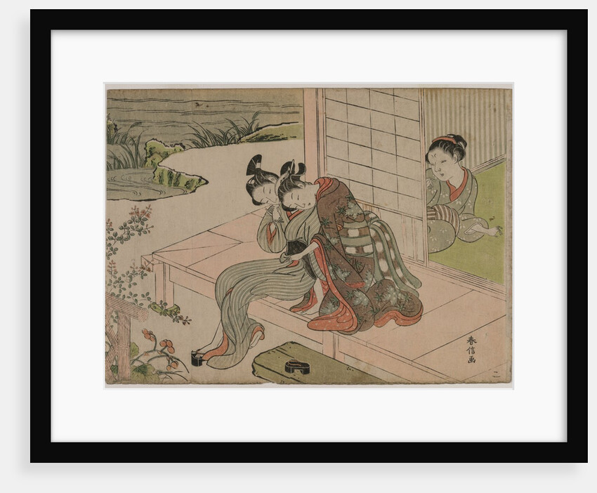 Woman Watching Young Couple Embrace on a Veranda, late 1760s by Suzuki Harunobu