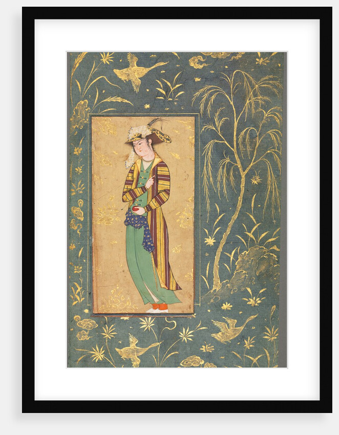 Youth Holding a Pomegranate; Illustration from a Single Page Manuscript, c.1600-1650 by Riza-yi Abbasi (style of)