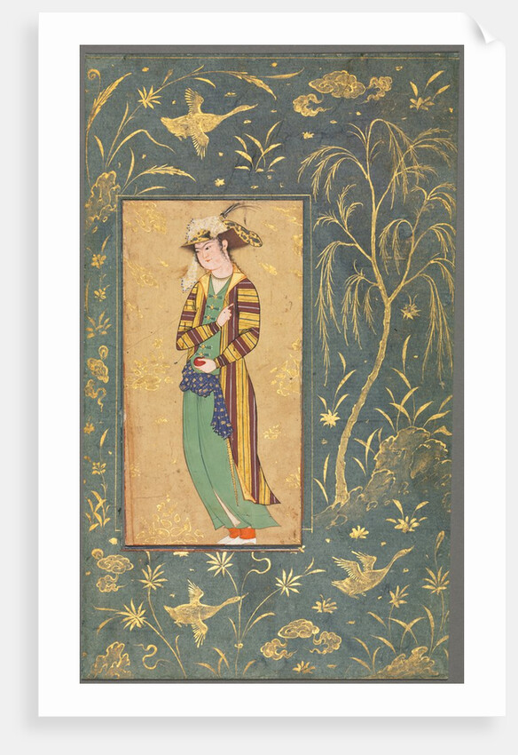 Youth Holding a Pomegranate; Illustration from a Single Page Manuscript, c.1600-1650 by Riza-yi Abbasi (style of)