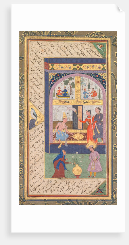 Zulaykha in her palace and as an old woman with Joseph, from a Panj Ganj…, 1603-1 by Mushfiq; others
