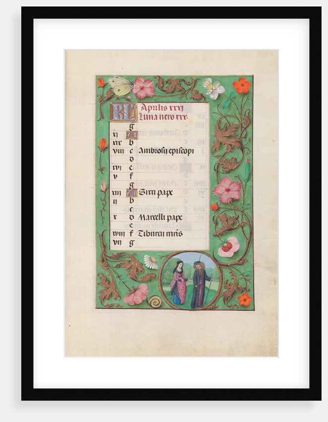 Hours of Queen Isabella the Catholic, Queen of Spain: Fol. 5r, April - Squire and Damsel, c. 1500 by Master of the First Prayerbook of Maximillian