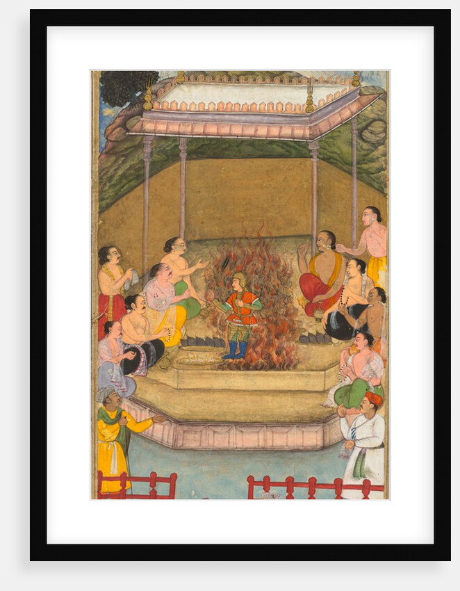 Yaja and Upayaja perform a sacrifice for the emergence of Dhrishtadyumna from the fire…, 1598 by Bilal Habshi (attributed to)