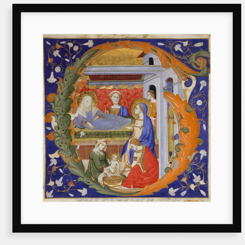 Manuscript Illumination with the Birth of the Virgin in an Initial G, from a Gradual, ca. 1375 by Silvestro dei Gherarducci