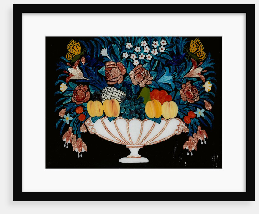 Still Life - Flowers and Fruit in White and Pink Bowl, 1840-60 by Unknown