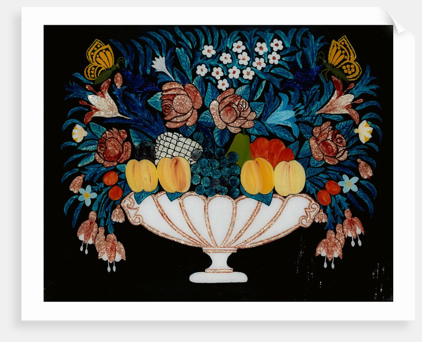 Still Life - Flowers and Fruit in White and Pink Bowl, 1840-60 by Unknown