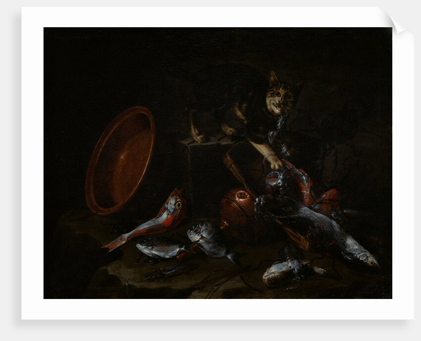 A Cat Stealing Fish, late 1660s by Giuseppe Recco
