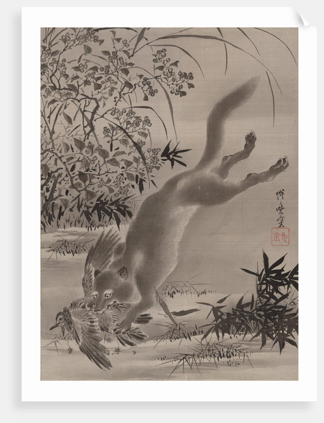 Fox Catching Bird, ca. 1887 by Kawanabe Kyosai