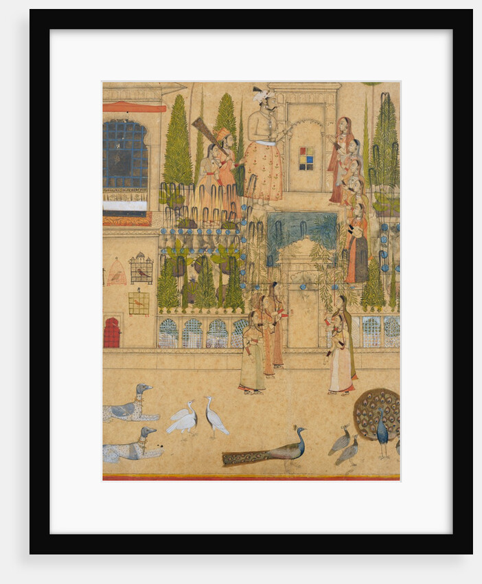 Maharana Amar Singh II with Ladies of the Zenana outside the Picture Hall at Rajnagar, ca. 1707-8 by Attributed to Stipple Master