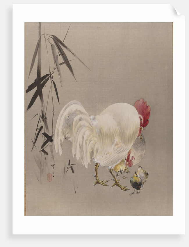 Rooster and Hen with Chicks, ca. 1887 by Watanabe Seitei