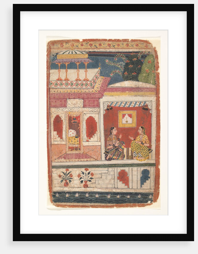 Radha and Her Confidant Sit in an Open Room: Page from a Dispersed Rasikapriya , ca. 1680-90 by Unknown
