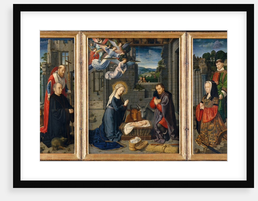 The Nativity with Donors and Saints Jerome and Leonard, ca. 1510-15 by Gerard David