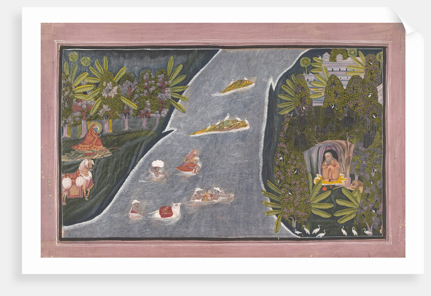 Radha Crosses a River to Interview a Hindu Sage, ca. 1820 by Chokha