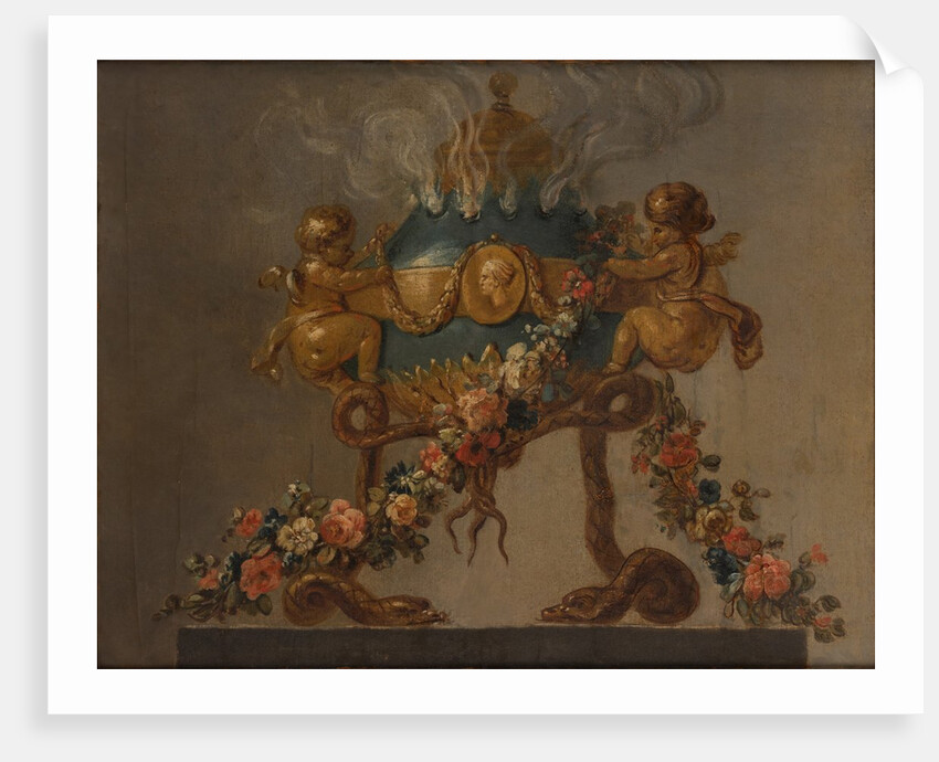 Perfume-burner supported by amorini and serpents and garlanded with flowers, 18th century by French Painter