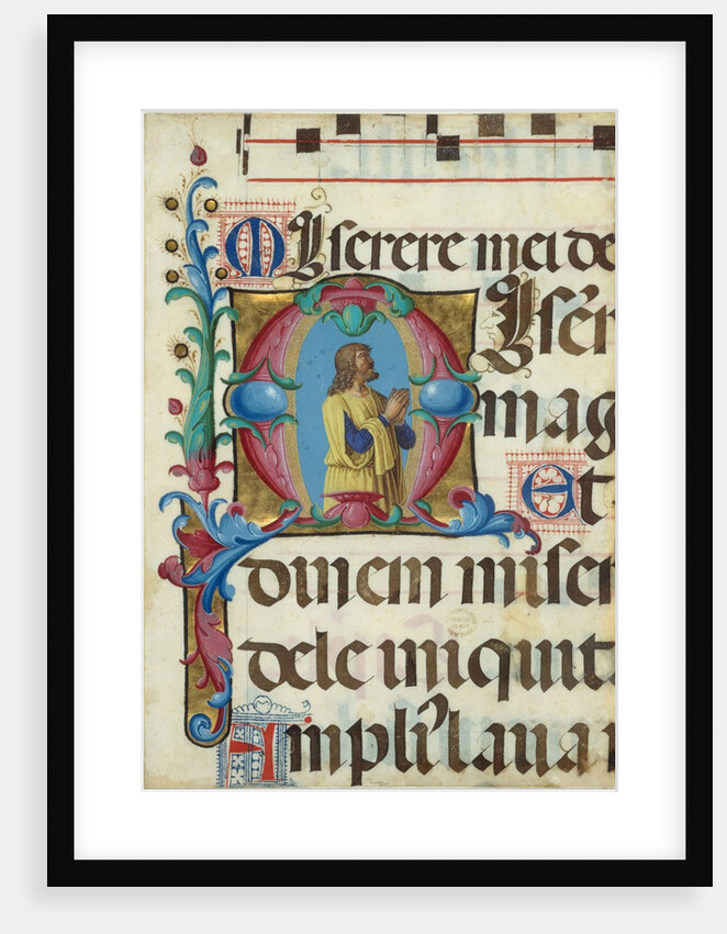 Manuscript Illumination with David in Prayer in an Initial M, from a Psalter, 1501-2 by Girolamo dai Libri