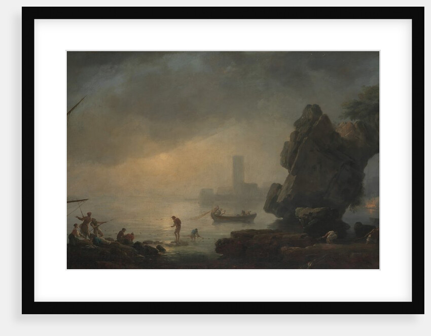 Harbor Scene with a Grotto and Fishermen Hauling in Nets by Unknown
