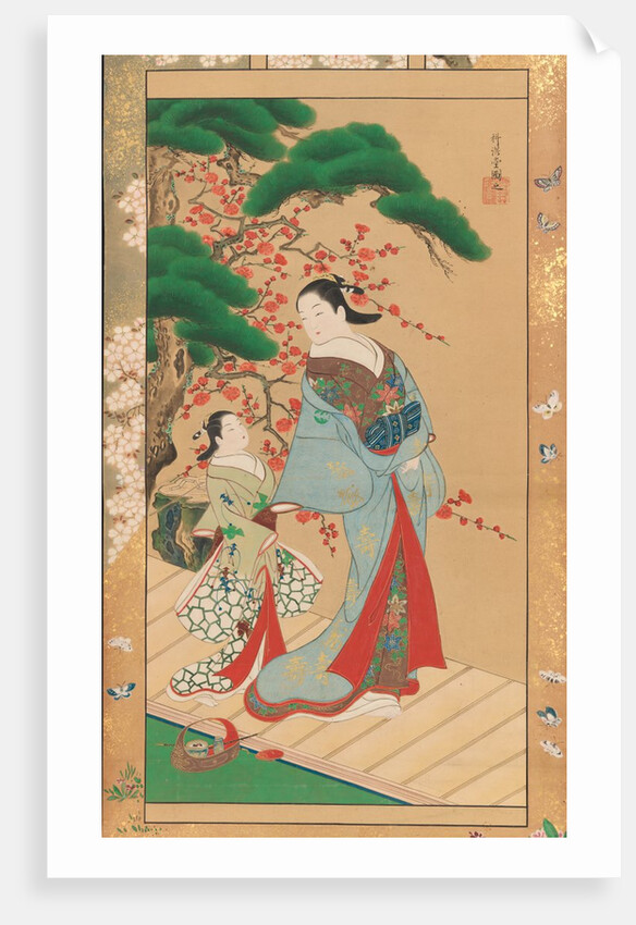 Courtesan and Attendant in Early Spring, early 18th century by Kakondo