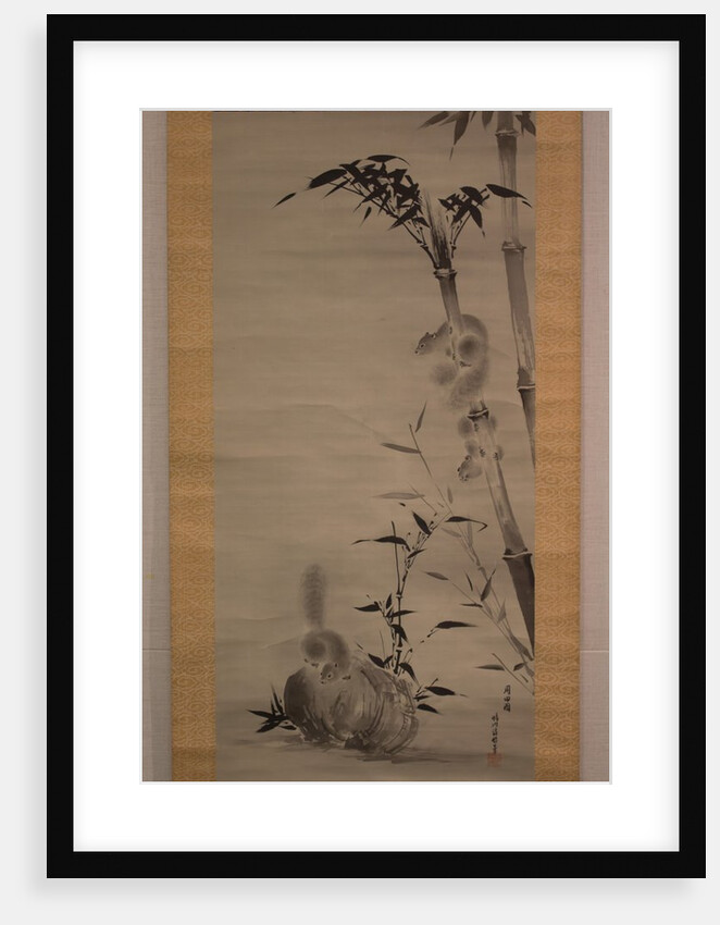 Squirrels on Bamboo and Rock, 19th century by Kano Osanobu