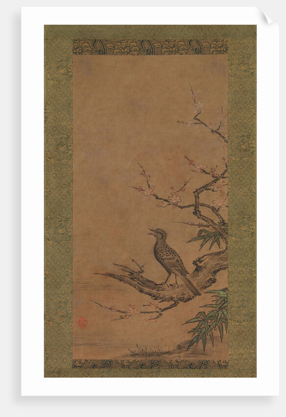 Brown-Eared Bulbul on a Branch of Plum, mid- to late 16th century by Kano Shoei